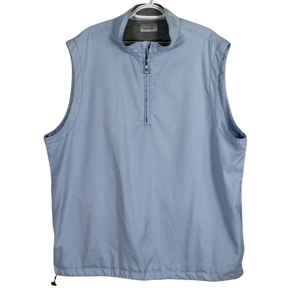 Ashworth 1/4 Zip Golf Vest Mens XL Blue Houndstooth Sleeveless Pullover